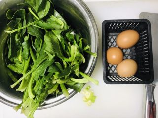 鸡蛋炒菠菜,葱蒜切碎、3个鸡蛋、200克菠菜洗净备用；