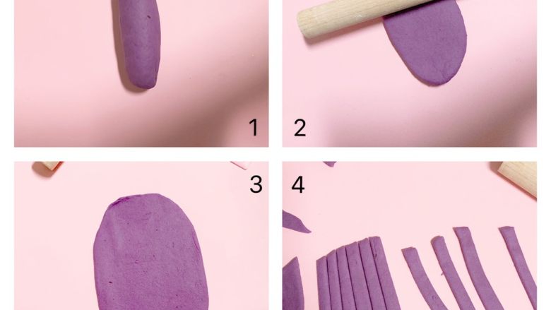 三色磨牙棒（南瓜、红薯、紫薯）,1.搓成长条。2.压成饼状。3.擀成1.5厘米—2厘米的厚度。4切成2厘米的条