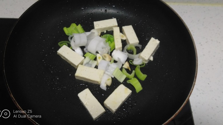虾米豆腐炖粉条、白菜,放入葱、蒜片