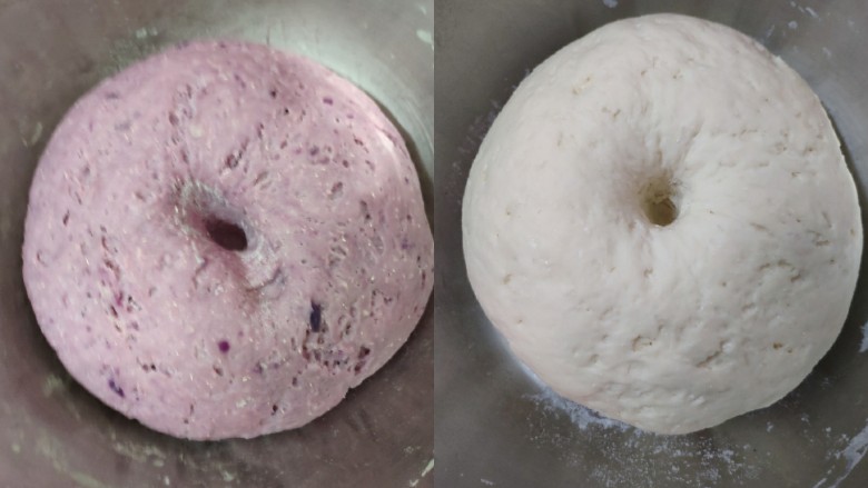 紫薯花朵馒头,发酵至两倍大在中间戳个小洞回弹就是发好了