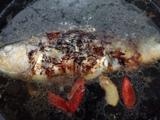 酱焖黄花鱼,锅内放入适量水没过鱼，加入适量老抽