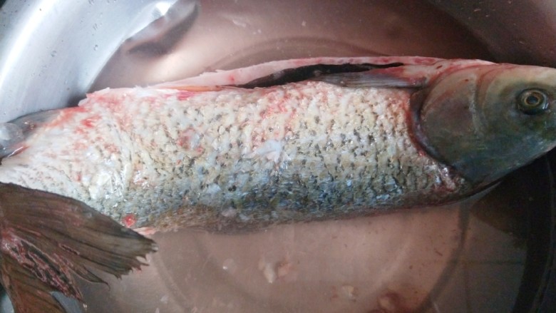香辣草鱼,草鱼一条去鱼鳞去内脏洗干净。