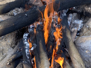 酸辣椒炒鸭珍,烧火，在家里做这一步可以省去，直接开火，我是在野外做的。