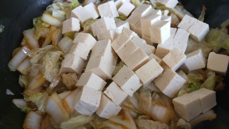 大白菜炖粉条,加入豆腐。
