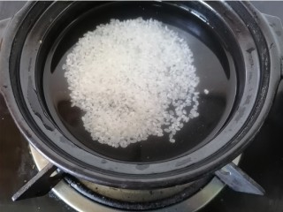 鲜虾砂锅粥,米放入砂锅内加适量水开始煮
