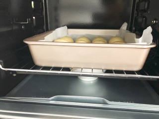 椰丝小面包,放入烤箱二次发酵30分钟，下面放一碗热水。