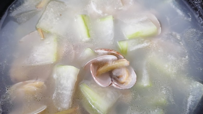 冬瓜蛤蜊汤,煮至冬瓜熟即可出锅