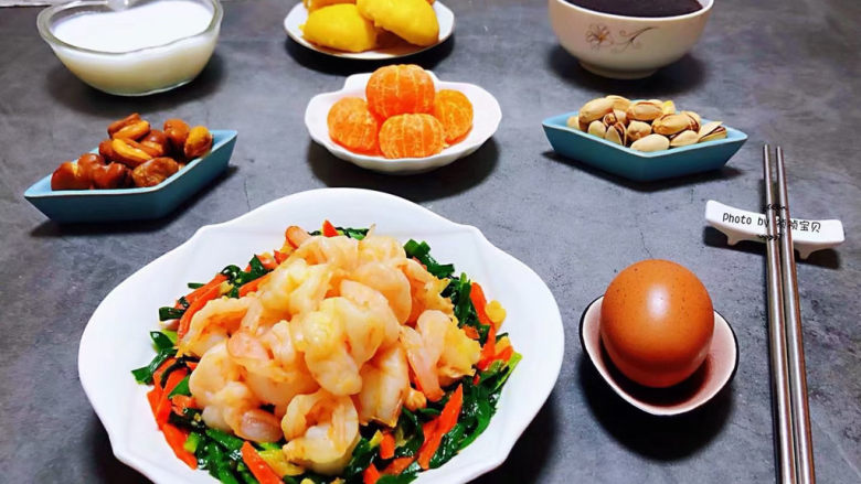 韭菜炒虾仁,营养丰盛的早餐会给你带来一天满满的正能量