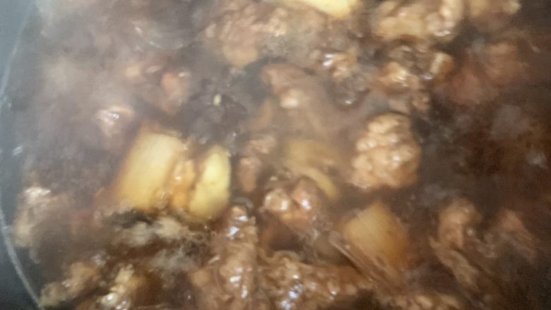 香喷喷热腾腾的土豆炖牛肉,加水