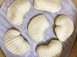 香甜贝壳馒头,蒸屉垫上油纸或者屉布，把做好的贝壳馒头放进去，再次静止发酵15-20分钟。