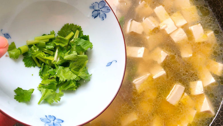 花蛤豆腐汤,撒入香菜
