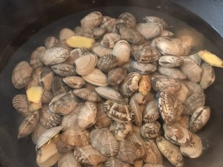 麻辣花蛤,再把花蛤冷水下锅，放入姜片，料酒