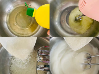 香浓咖啡奶油蛋糕卷,蛋清中加入几滴柠檬汁，低速打发至大鱼眼泡状态加入二分之一白糖，转入中速打发至细腻的纹路出现，将剩余的白糖全部导入。