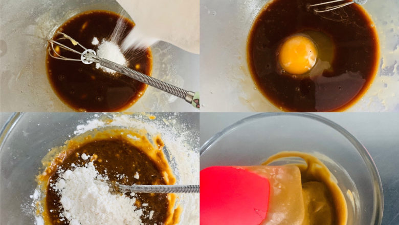 墨西哥咖啡面包,加入糖，加入鸡蛋，低筋面粉搅拌至光滑，无干粉。