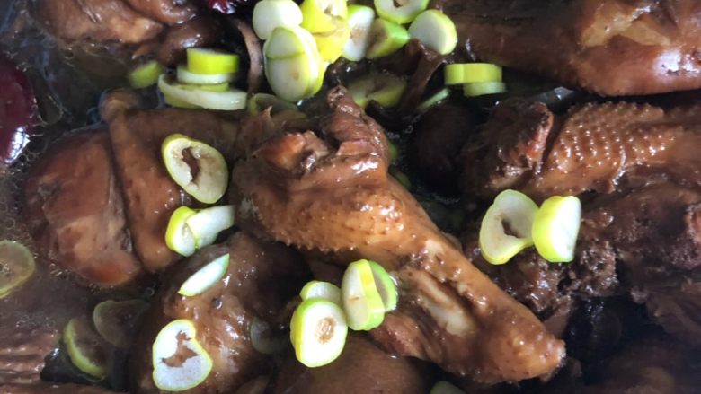 牛肝菌炖鸡,炖的肉烂汤浓，关火撒葱花