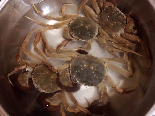 螃蟹炒年糕,准备好新鲜的螃蟹。
