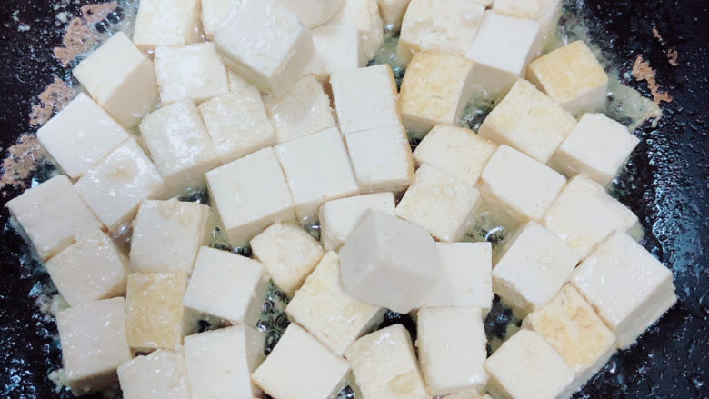 家常烧豆腐,将豆腐略微用油煎至几分钟，豆腐外皮会很好吃。