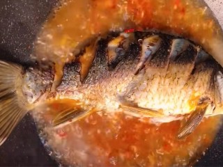 红烧草鱼,把鱼放入锅中。