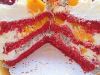 红丝绒水果裸蛋糕,切开看看，水果多多超好吃哦！