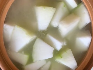 排骨冬瓜汤,把切好的冬瓜下入锅中。