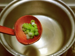 丝瓜蛋汤,起油锅 放入食用油 油热后放入葱白部分 炒出香味