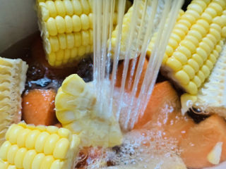 胡萝卜玉米排骨汤,加适量水