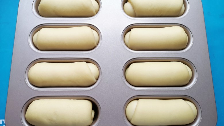 黄油面包卷,发酵完成的面包明显变胖。