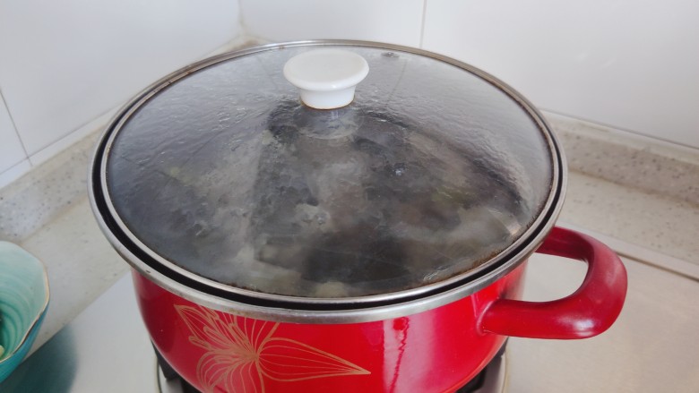 冬瓜猪骨汤,大火再次烧开之后盖上锅盖，转小火，煮25-30分钟