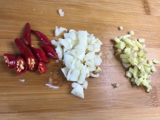豆皮金针菇卷,准备小红椒，大蒜，姜末