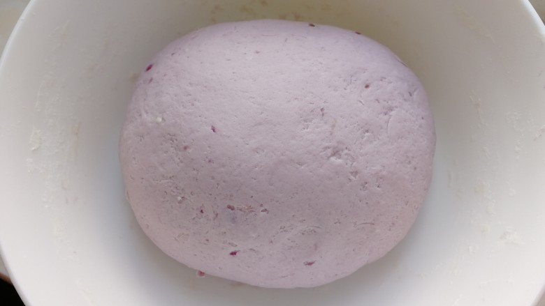 南瓜紫薯包,揉成光滑面团，室温密封发酵。