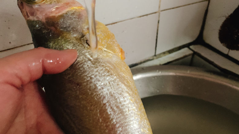 清蒸黄鱼,清水洗净。