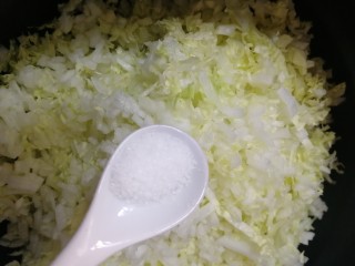 猪肉白菜水饺,切碎，加半小勺盐，腌制几分钟让白菜出出水。