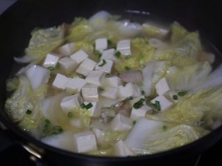 白菜豆腐汤,最后撒葱花即可