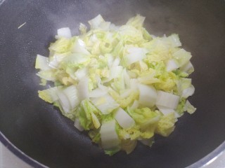 白菜豆腐汤,翻炒至白菜稍稍变软，体积变小