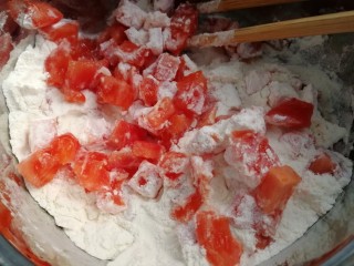 西红柿面疙瘩,筷子搅拌。
