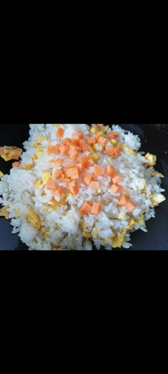 橄榄菜炒饭,加入胡萝卜一同翻炒