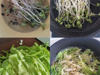 韩式肥牛石锅拌饭,黑豆芽，和甘蓝分别焯水