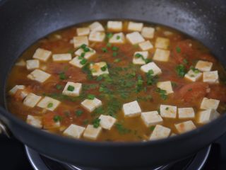 番茄豆腐汤,最后撒入葱花