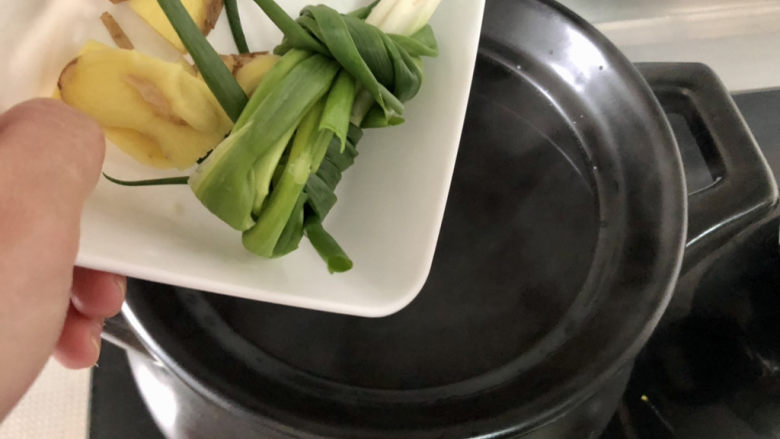山药猪骨汤➕山药胡萝卜玉米猪骨汤,汤锅中加入热水煮开，加入葱结姜片