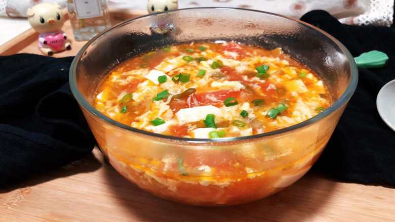 番茄豆腐汤➕番茄榨菜豆腐鸡蛋汤,成品