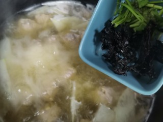 冬瓜肉丸汤,出锅前放紫菜，香菜