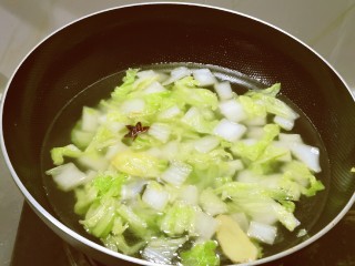 白菜粉丝汤,倒入鸡汤或清水。