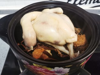 茶树菇炖鸡汤,焯水的整鸡