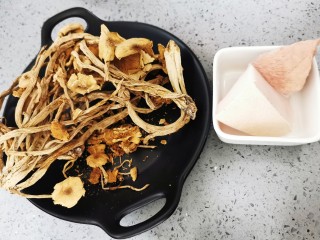 干锅茶树菇,准备茶树菇和猪肉
