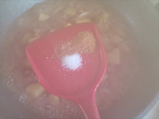 茄子炖土豆,加入适量的盐，五香粉翻炒均匀即可出锅