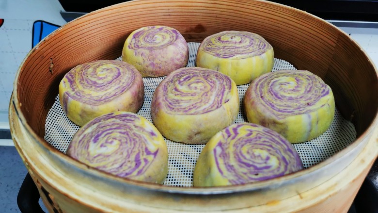 南瓜紫薯馒头,生胚明显变大蓬松