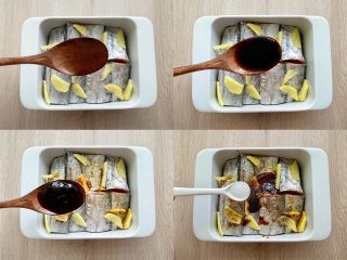 带鱼怎么做简单又好吃？烤带鱼你可以试试,在碗中加入2勺生抽、1勺料酒、1勺蚝油、一小勺盐、适量胡椒粉，轻轻抓匀。
