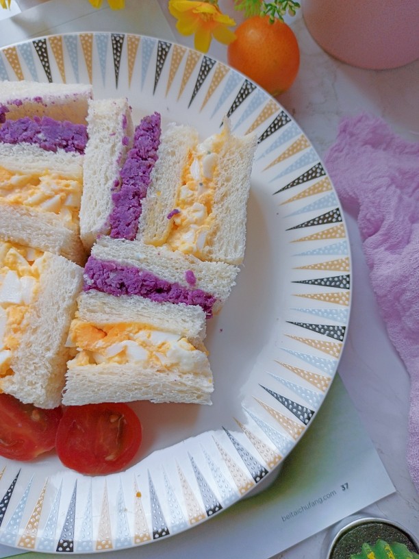 紫薯鸡蛋沙拉三明治,好看又好吃