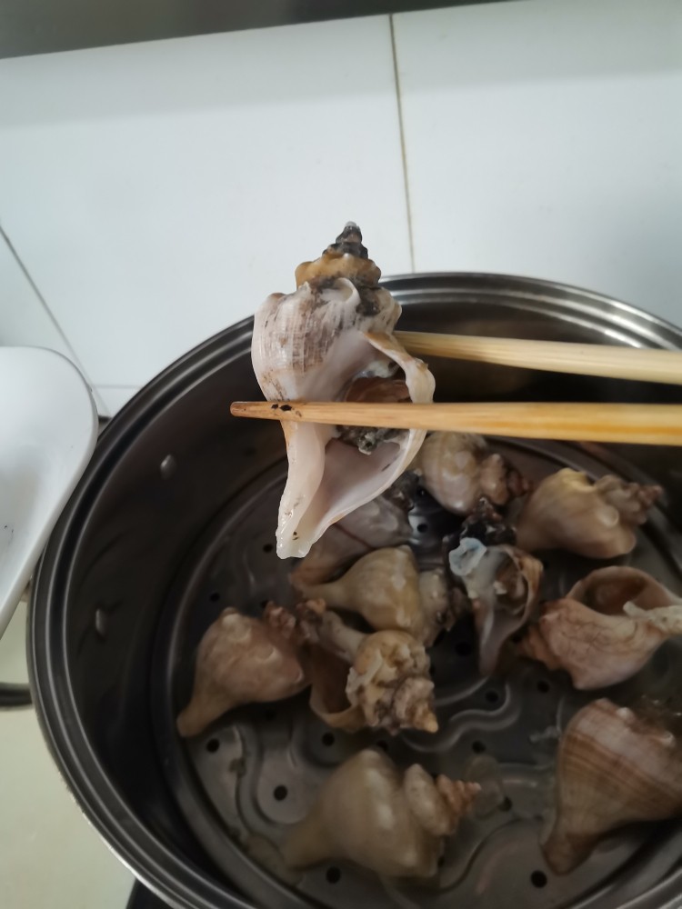 清蒸海螺,用筷子取出