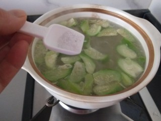 虾皮丝瓜汤,加入适量盐。
